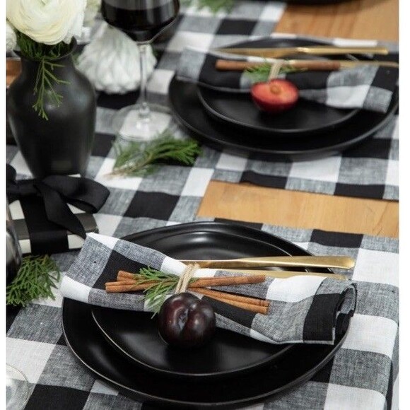 Solino Home 100% Pure Linen Placemats 14 x 19" Fall/Winter Buffalo Check - Picture 4 of 8